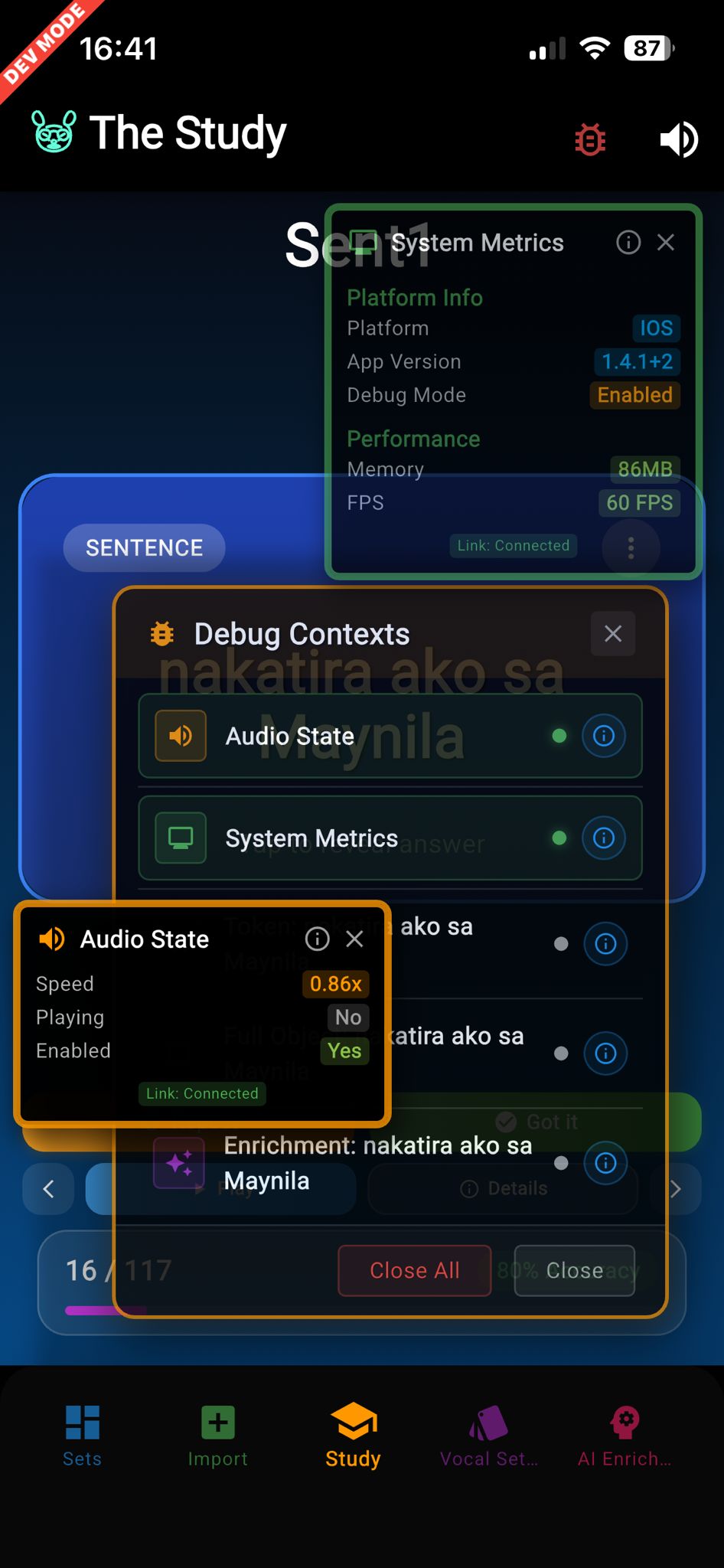 Lazy Language Dog: Debug Contexts Screen